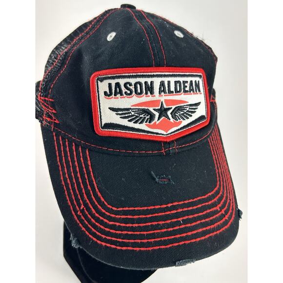 Jason Aldean Burn It Down Tour Hat Trucker Cap Black Red Snapback Concert Merch - Picture 1 of 7